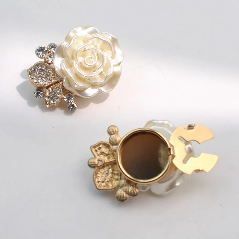 Pearl Rose Button Covers | Rhinestone Leaf Decorative Clips(MAC360) - Image 2