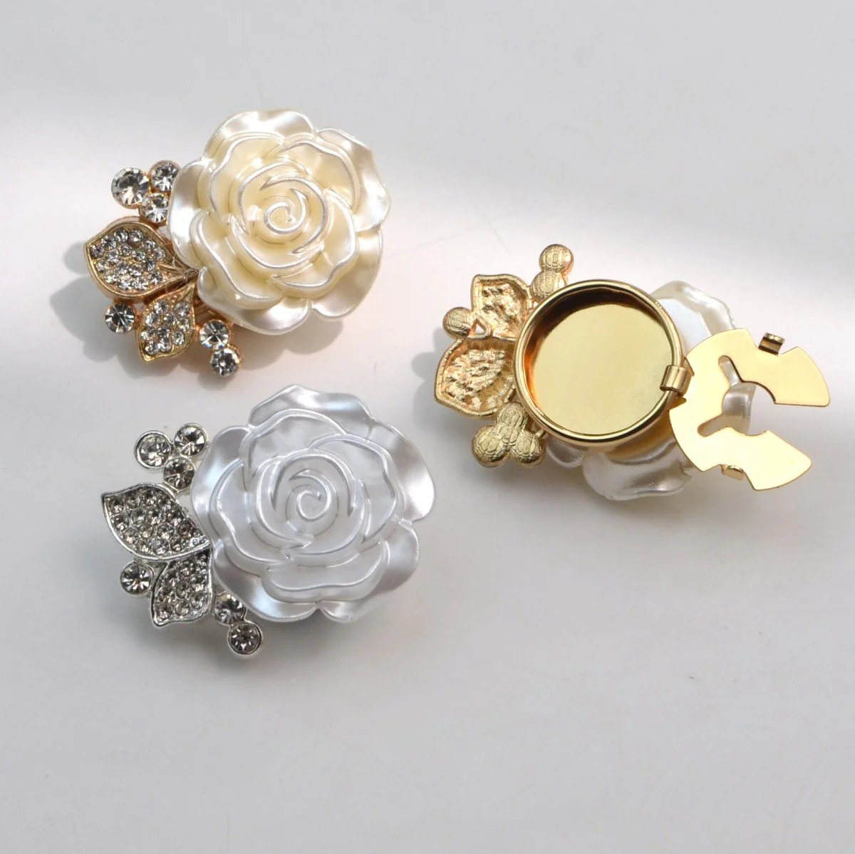 Pearl Rose Button Covers | Rhinestone Leaf Decorative Clips(MAC360) - Image 6