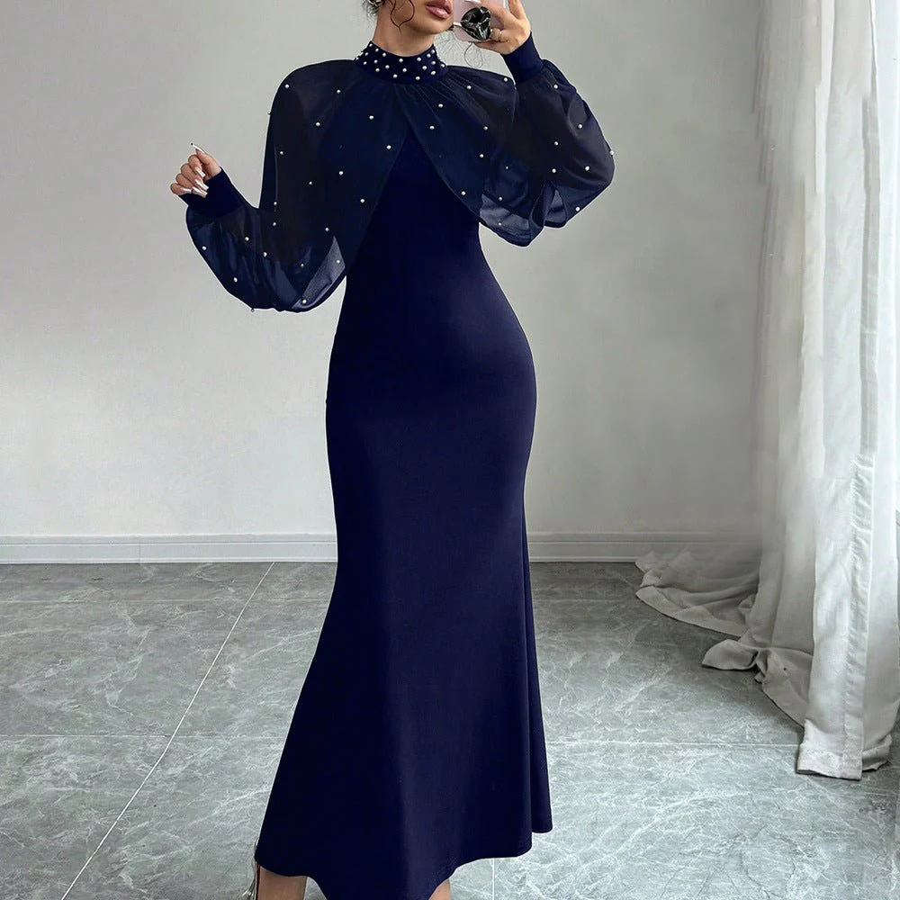 Pearl-Studded Dress with Sheer Puff Sleeves(MS328) - Image 9