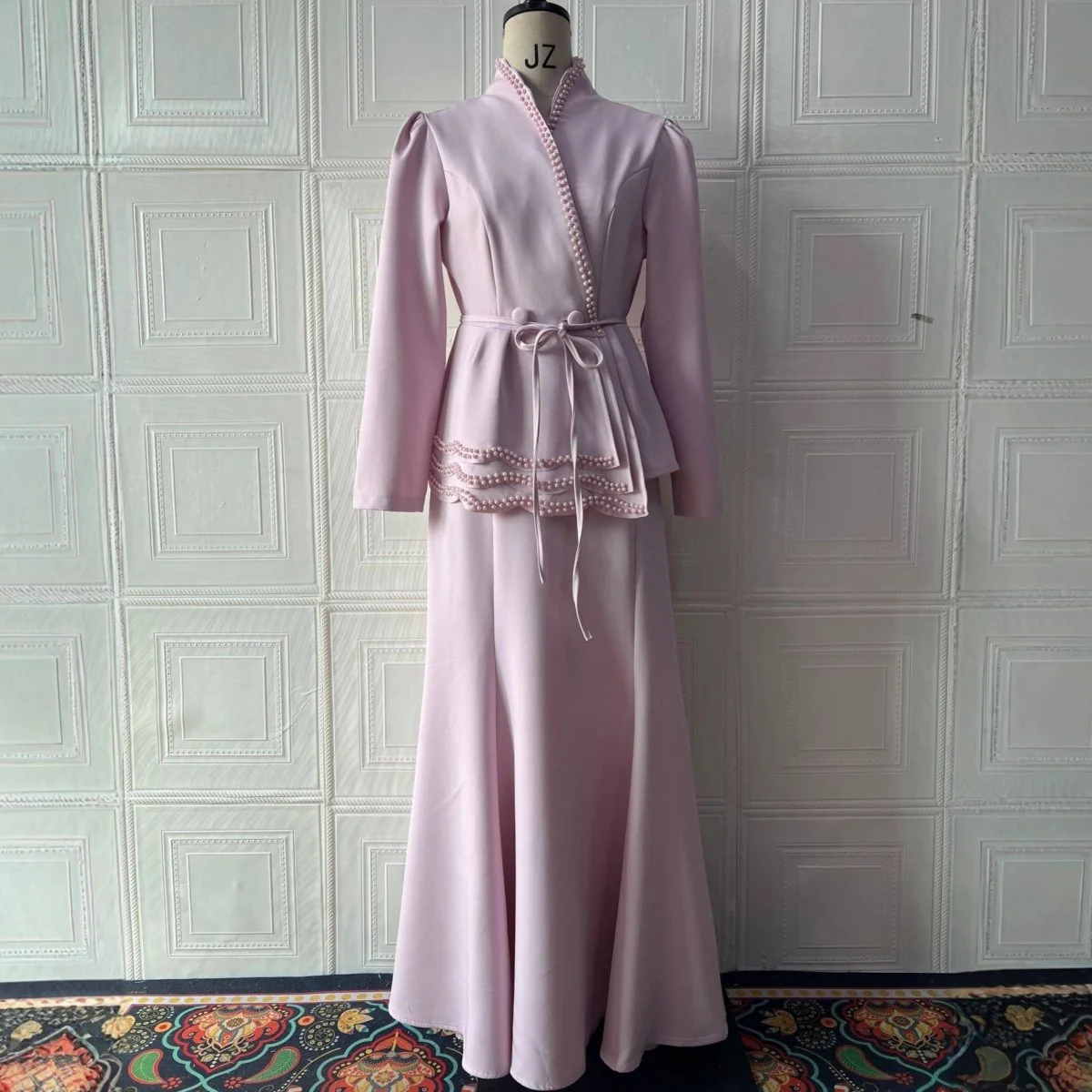 Pearl-Trimmed Blazer & Skirt Set(MS249) - Image 4