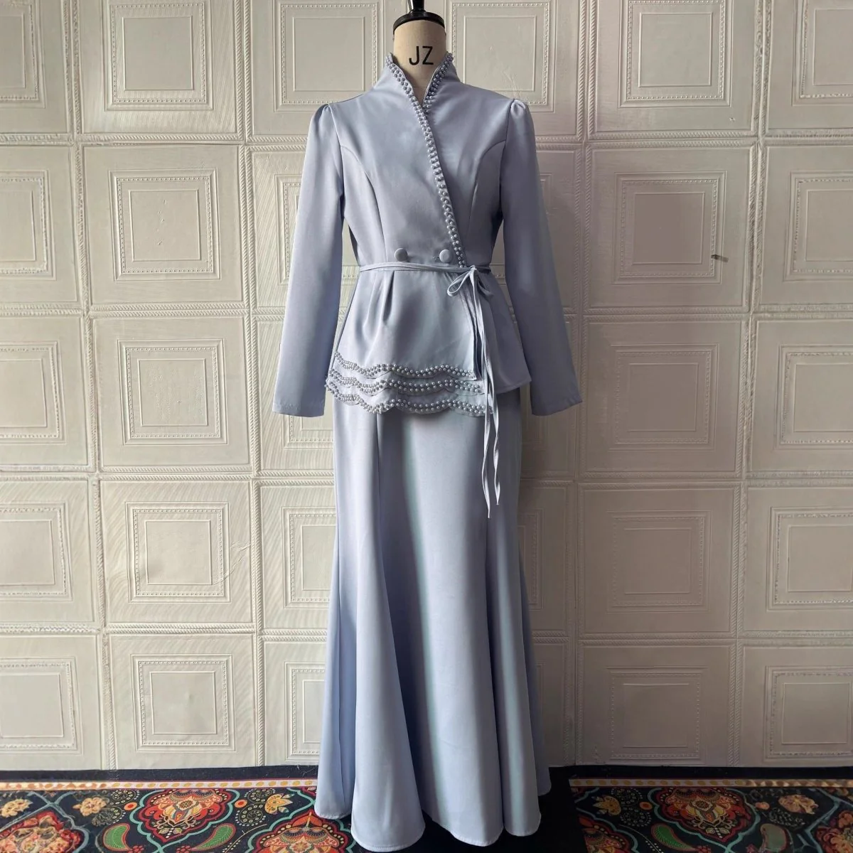Pearl-Trimmed Blazer & Skirt Set(MS249) - Image 5