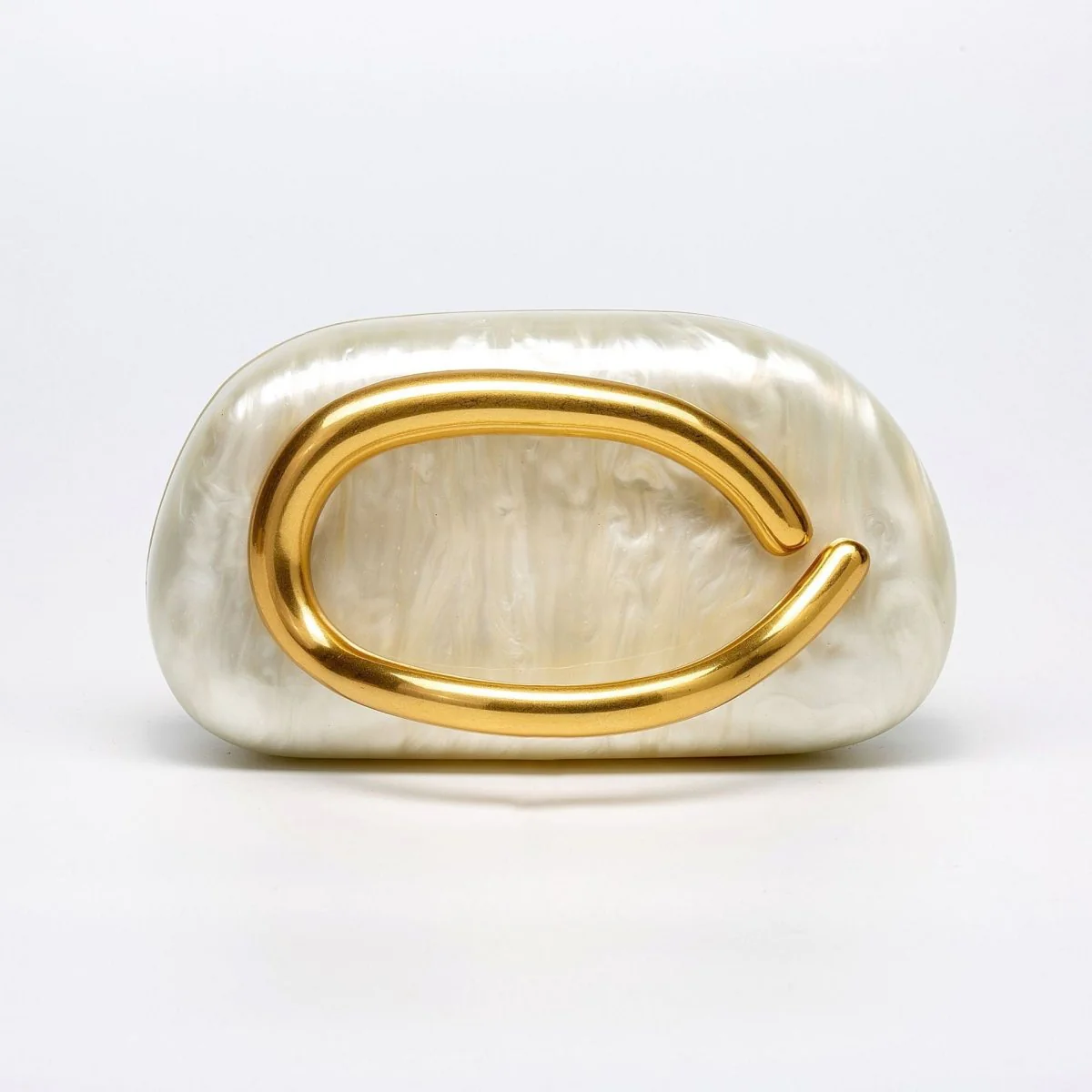 Pearlized Acrylic Gold-Tone Ring Handle Evening Bag - Wedding Banquet Shoulder Messenger Purse (MAC250) - Image 12