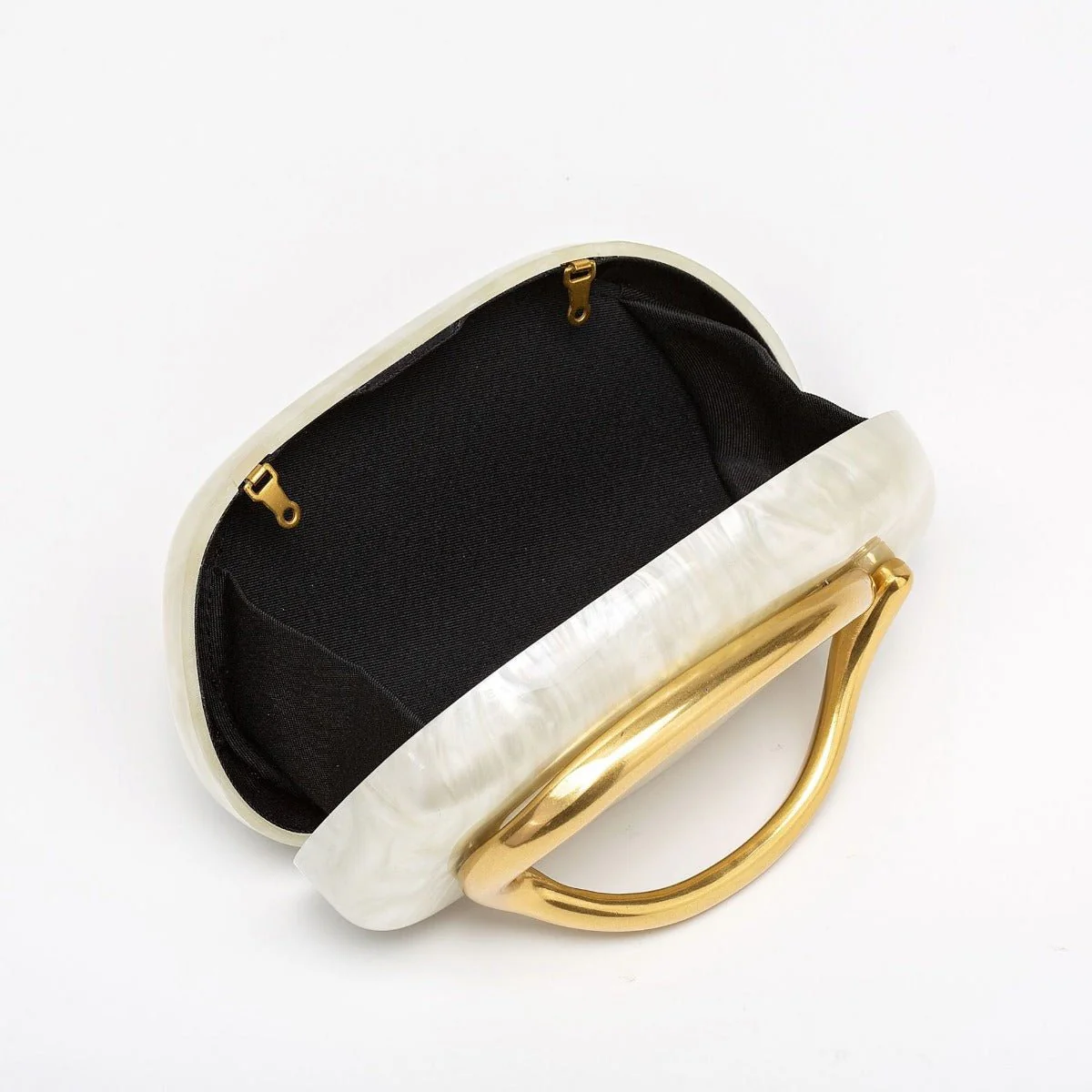 Pearlized Acrylic Gold-Tone Ring Handle Evening Bag - Wedding Banquet Shoulder Messenger Purse (MAC250) - Image 3