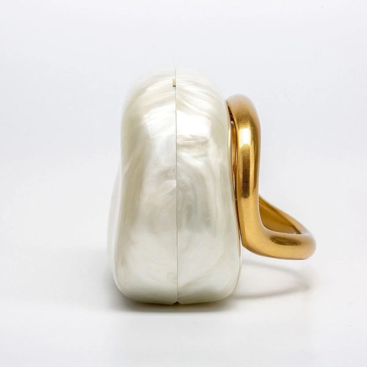 Pearlized Acrylic Gold-Tone Ring Handle Evening Bag - Wedding Banquet Shoulder Messenger Purse (MAC250) - Image 4