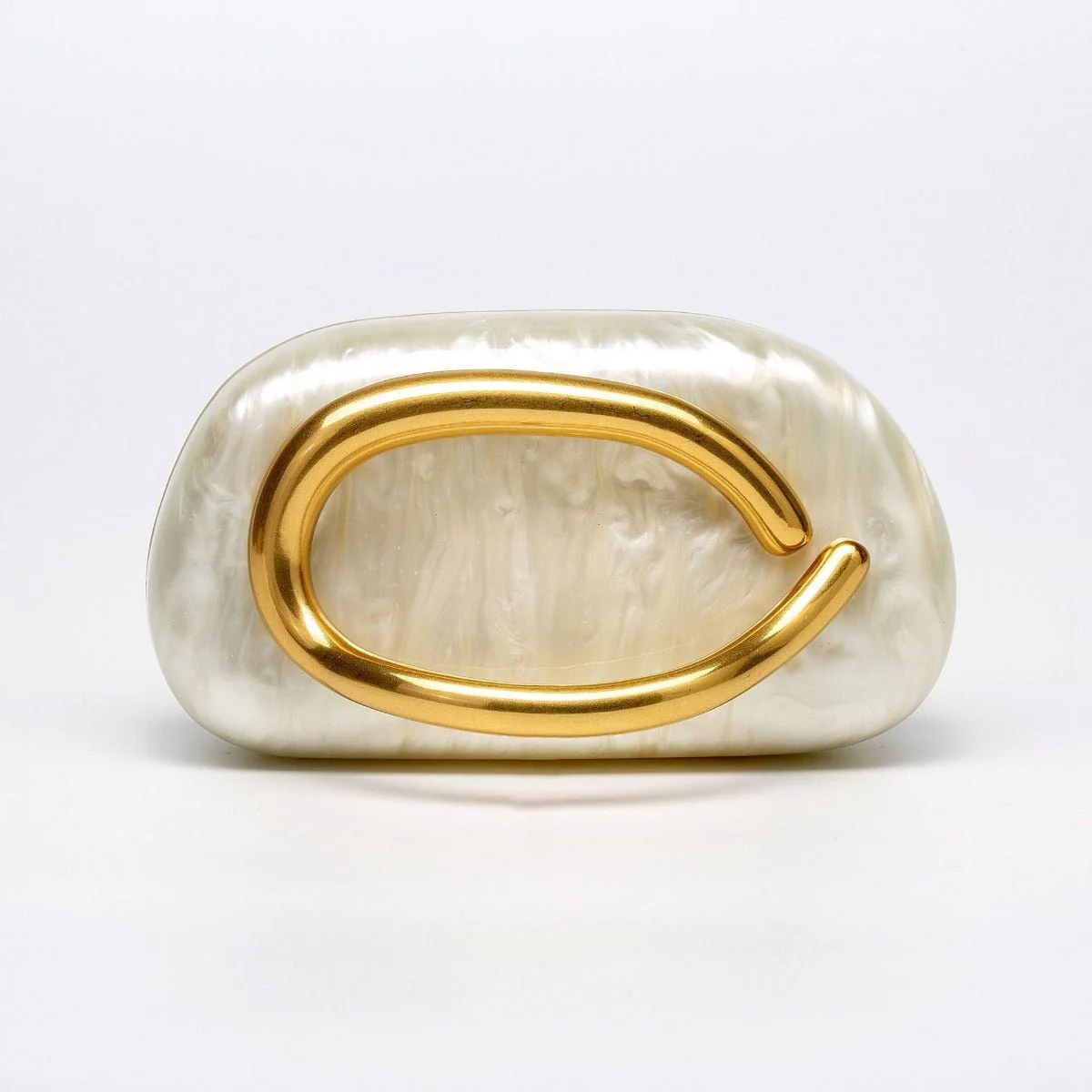 Pearlized Acrylic Gold-Tone Ring Handle Evening Bag - Wedding Banquet Shoulder Messenger Purse (MAC250) - Image 5