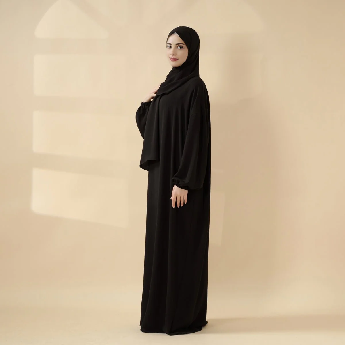 Cocoon-Cut Crepe Abaya Perfect For Umrah With One-Piece Hijab Attached (MA143) - Image 7