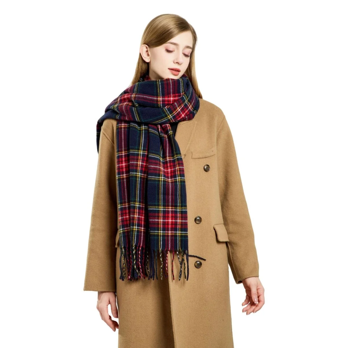 Plaid Fringe Scarf Faux Wool Warm Winter Fashion Accessory (MAC332) - Image 2