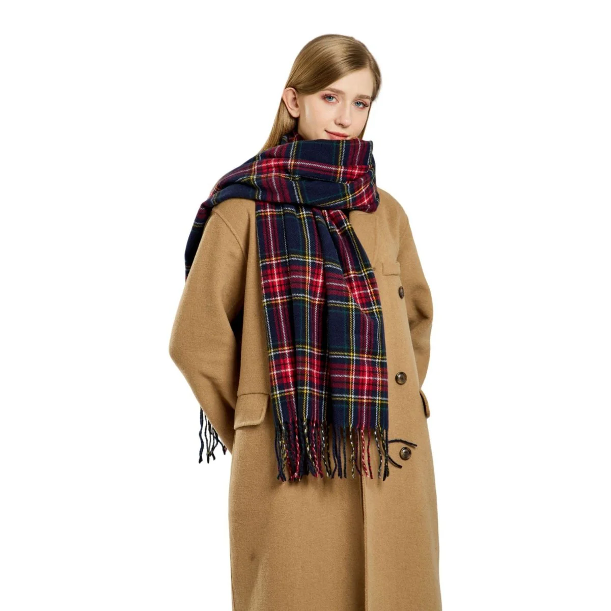 Plaid Fringe Scarf Faux Wool Warm Winter Fashion Accessory (MAC332) - Image 3