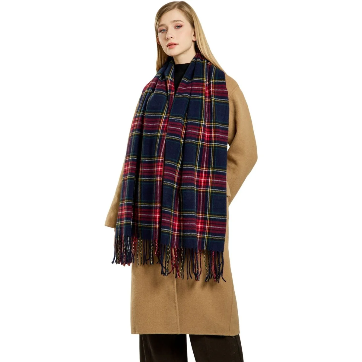 Plaid Fringe Scarf Faux Wool Warm Winter Fashion Accessory (MAC332) - Image 4
