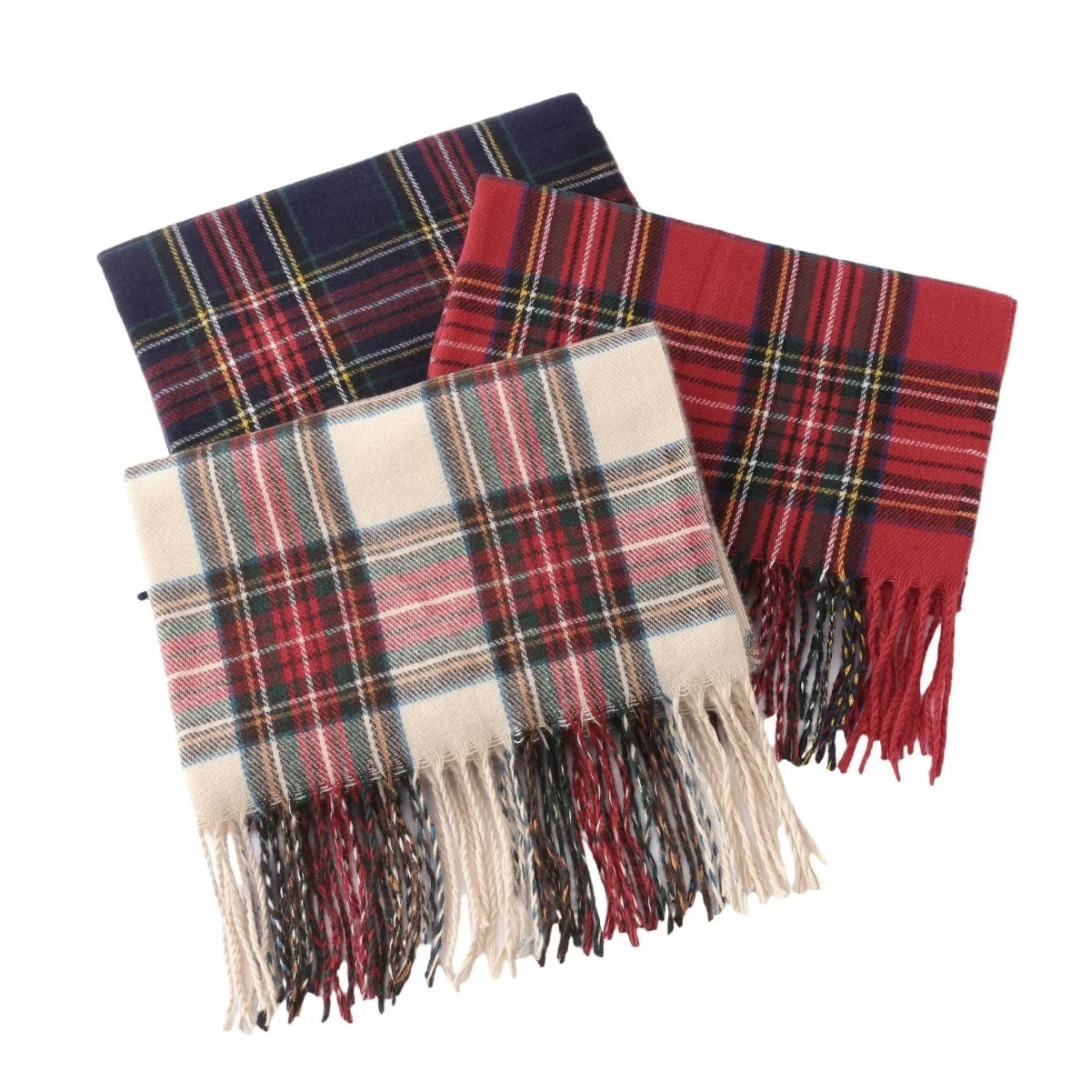 Plaid Fringe Scarf Faux Wool Warm Winter Fashion Accessory (MAC332) - Image 5
