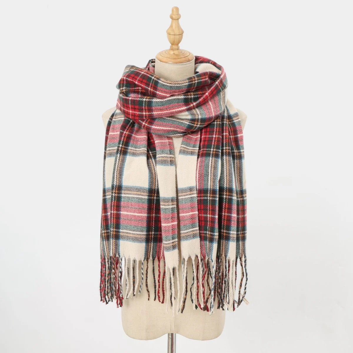 Plaid Fringe Scarf Faux Wool Warm Winter Fashion Accessory (MAC332) - Image 6