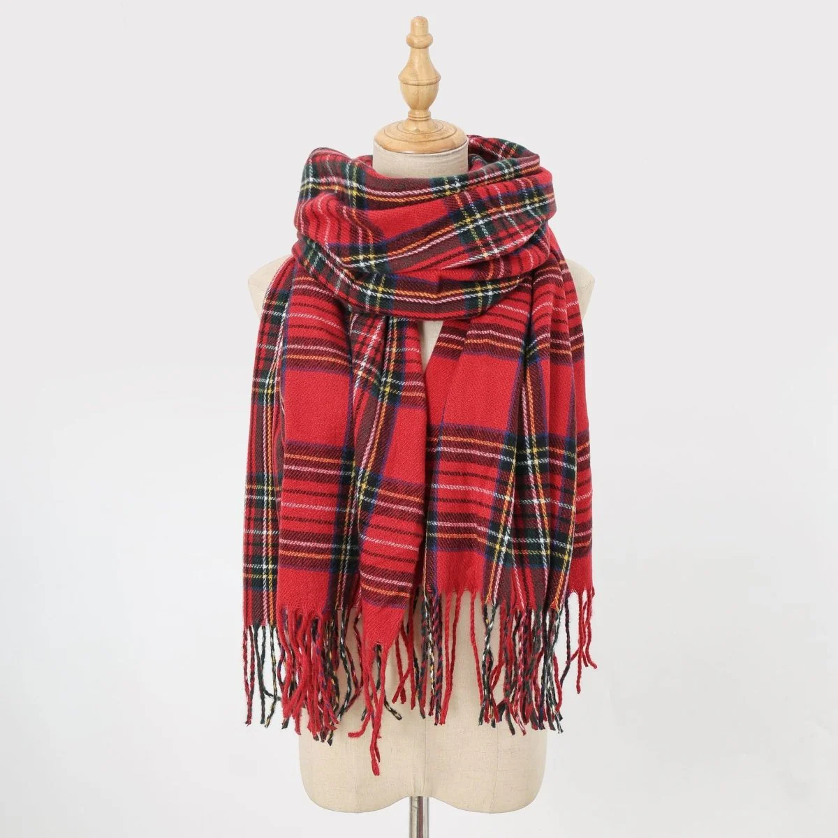 Plaid Fringe Scarf Faux Wool Warm Winter Fashion Accessory (MAC332) - Image 7