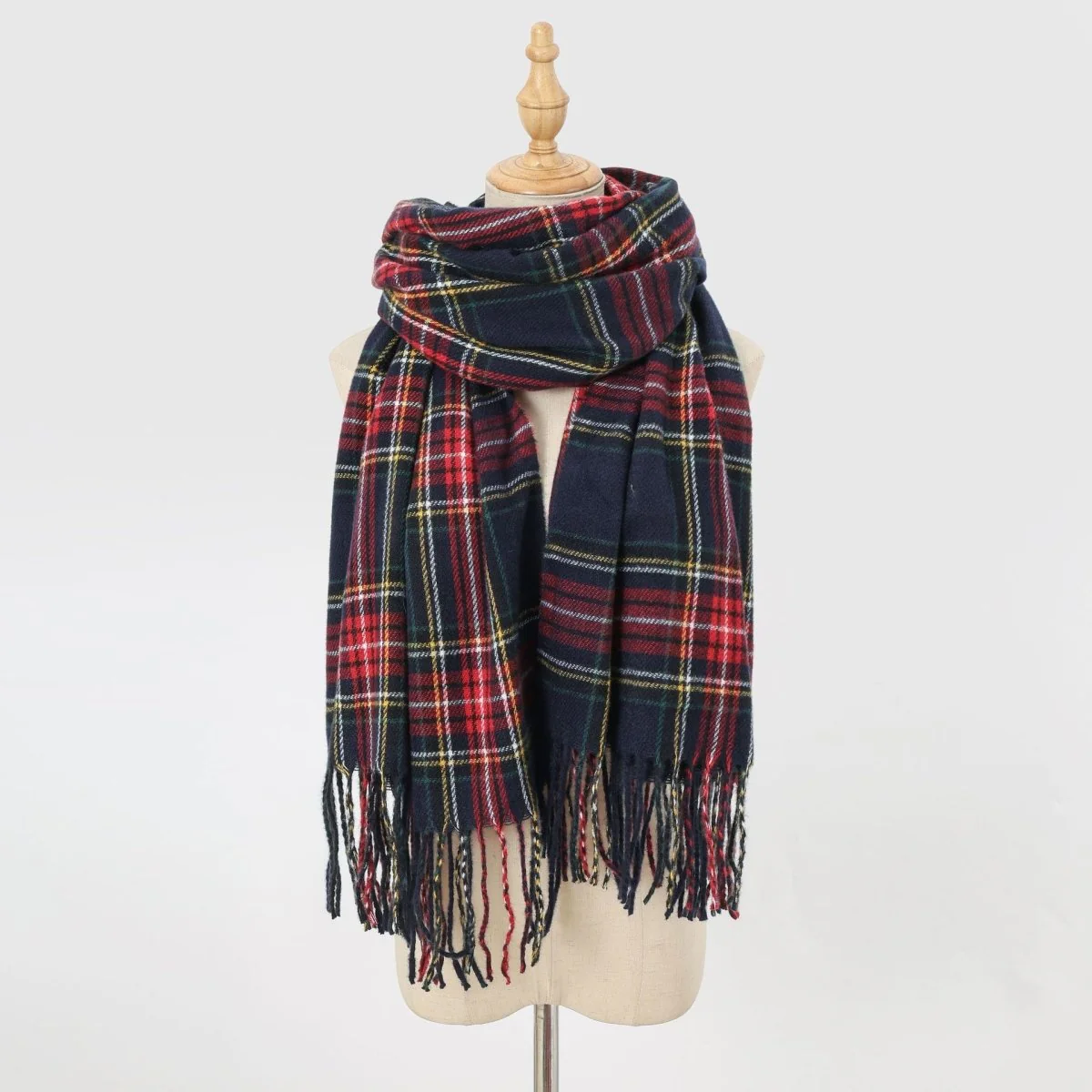 Plaid Fringe Scarf Faux Wool Warm Winter Fashion Accessory (MAC332) - Image 8