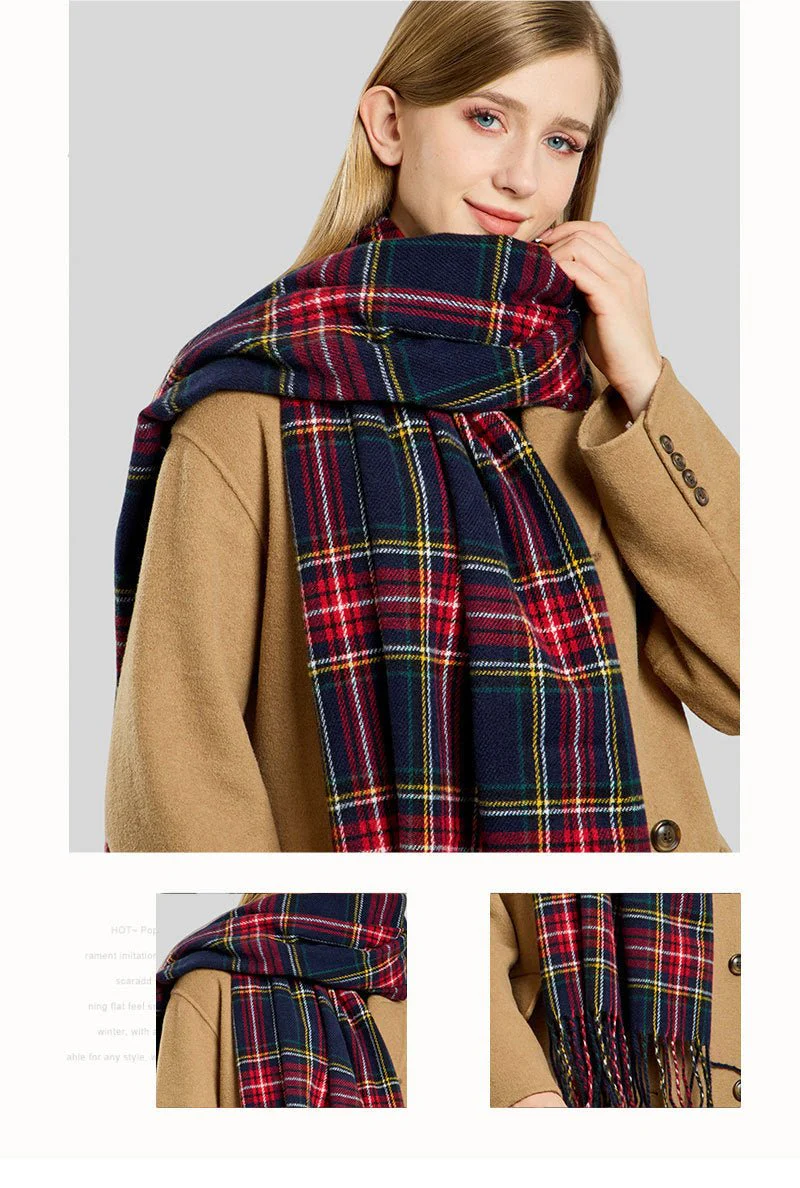 Plaid Fringe Scarf Faux Wool Warm Winter Fashion Accessory (MAC332) - Image 9