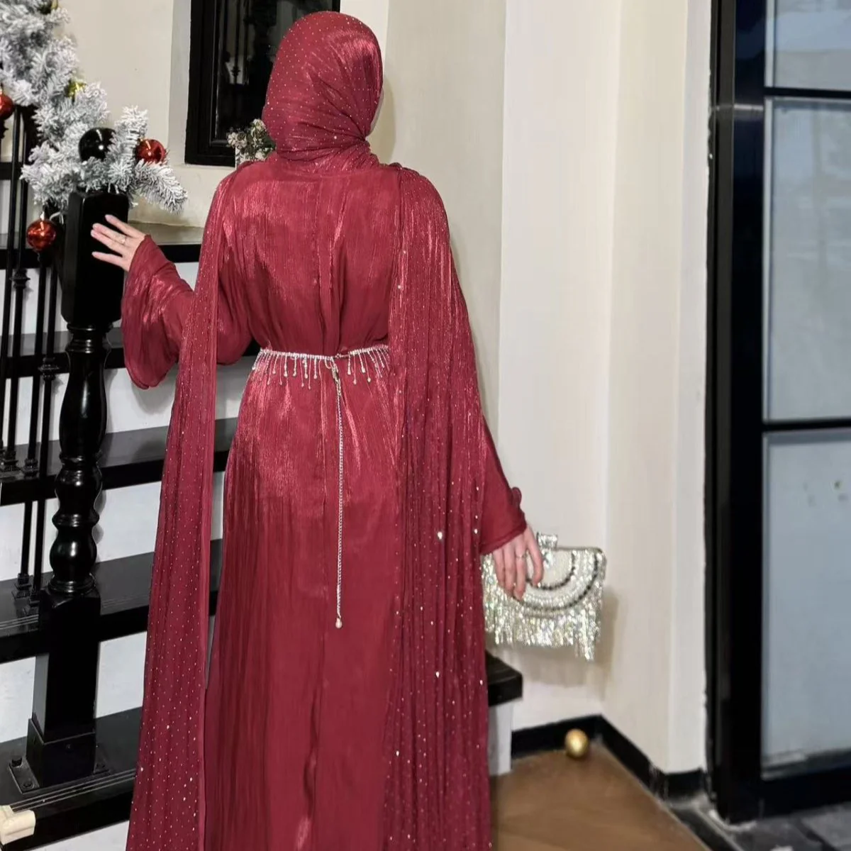 Pleated Cape Sleeve Abaya Maxi Dress(MA430) - Image 15