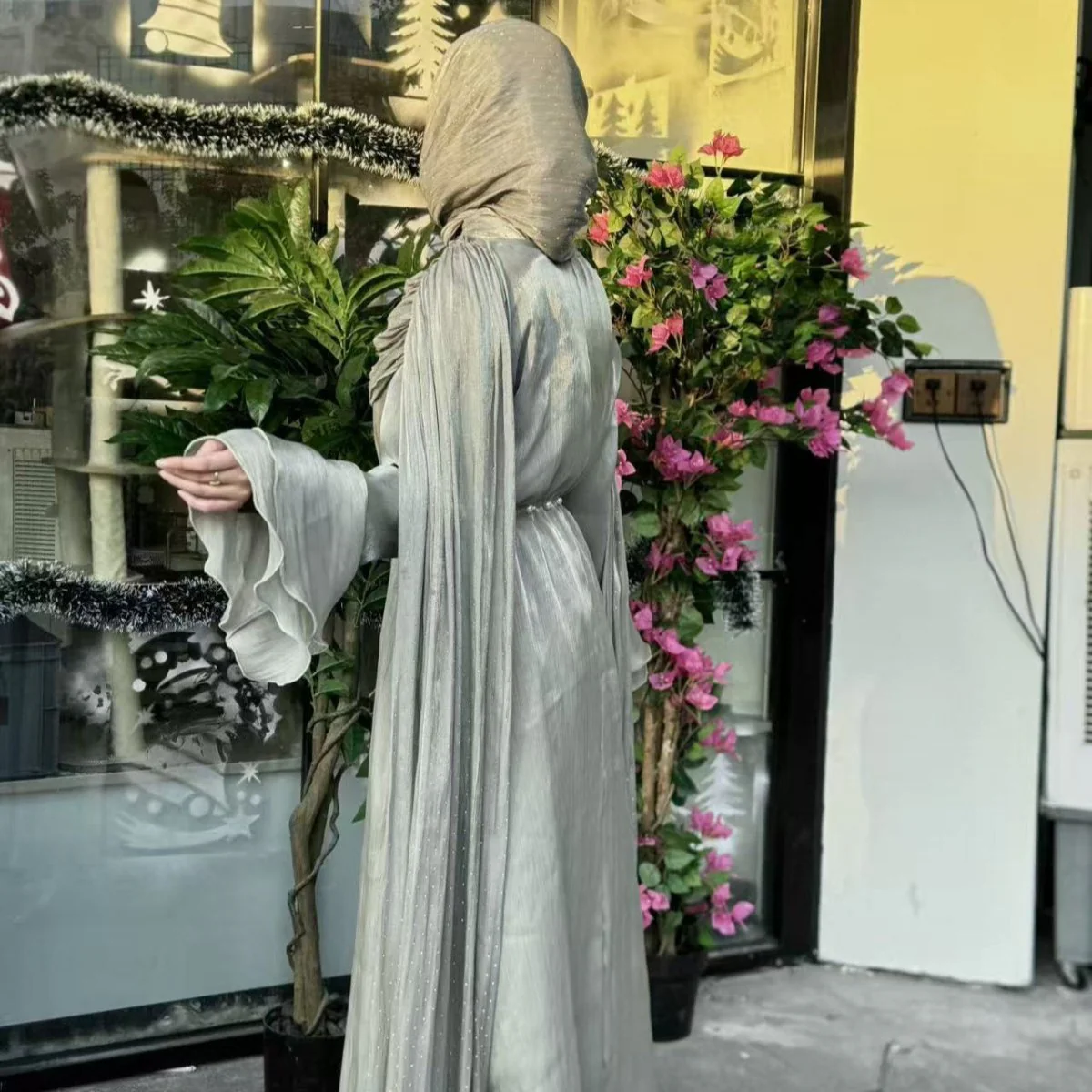 Pleated Cape Sleeve Abaya Maxi Dress(MA430) - Image 18