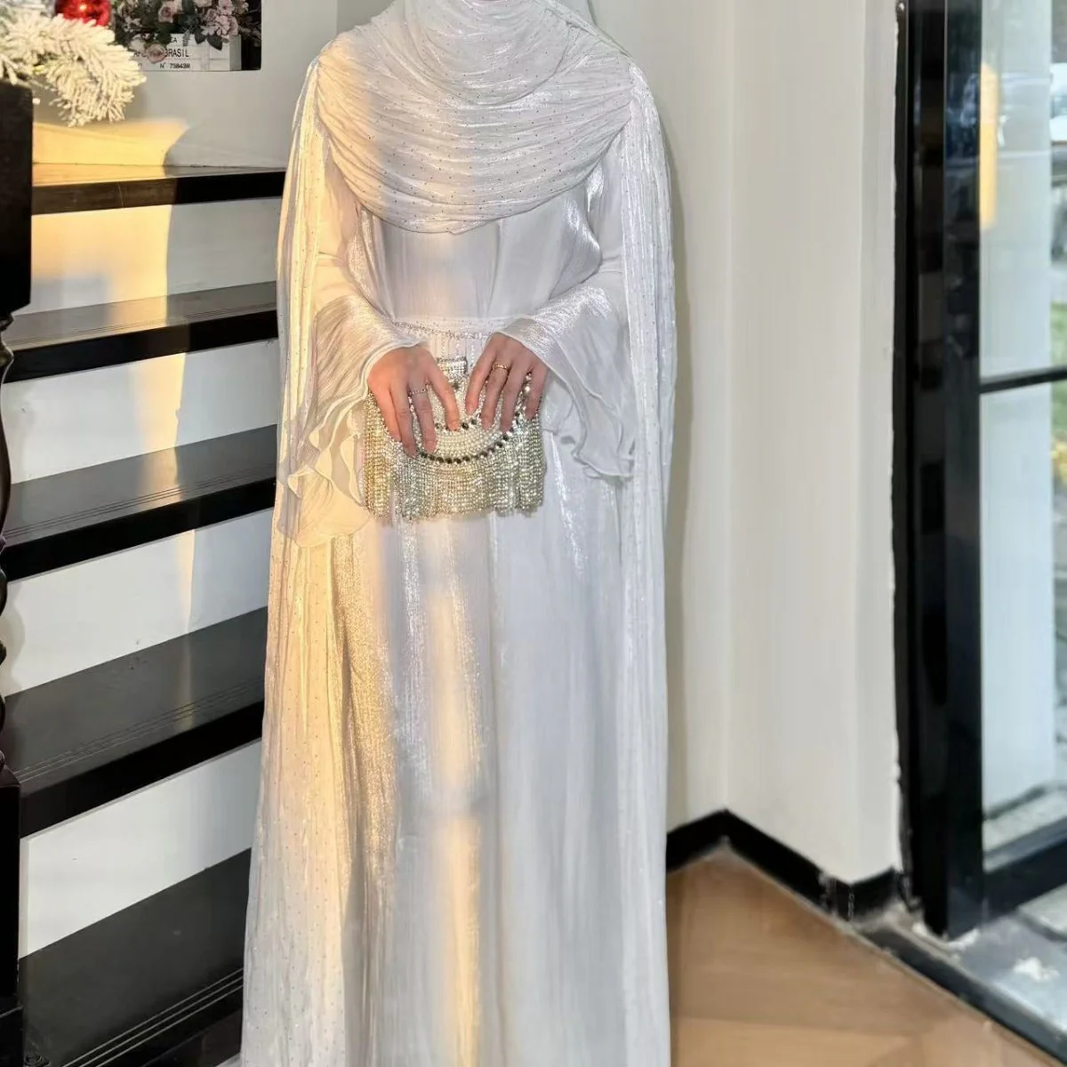 Pleated Cape Sleeve Abaya Maxi Dress(MA430) - Image 21