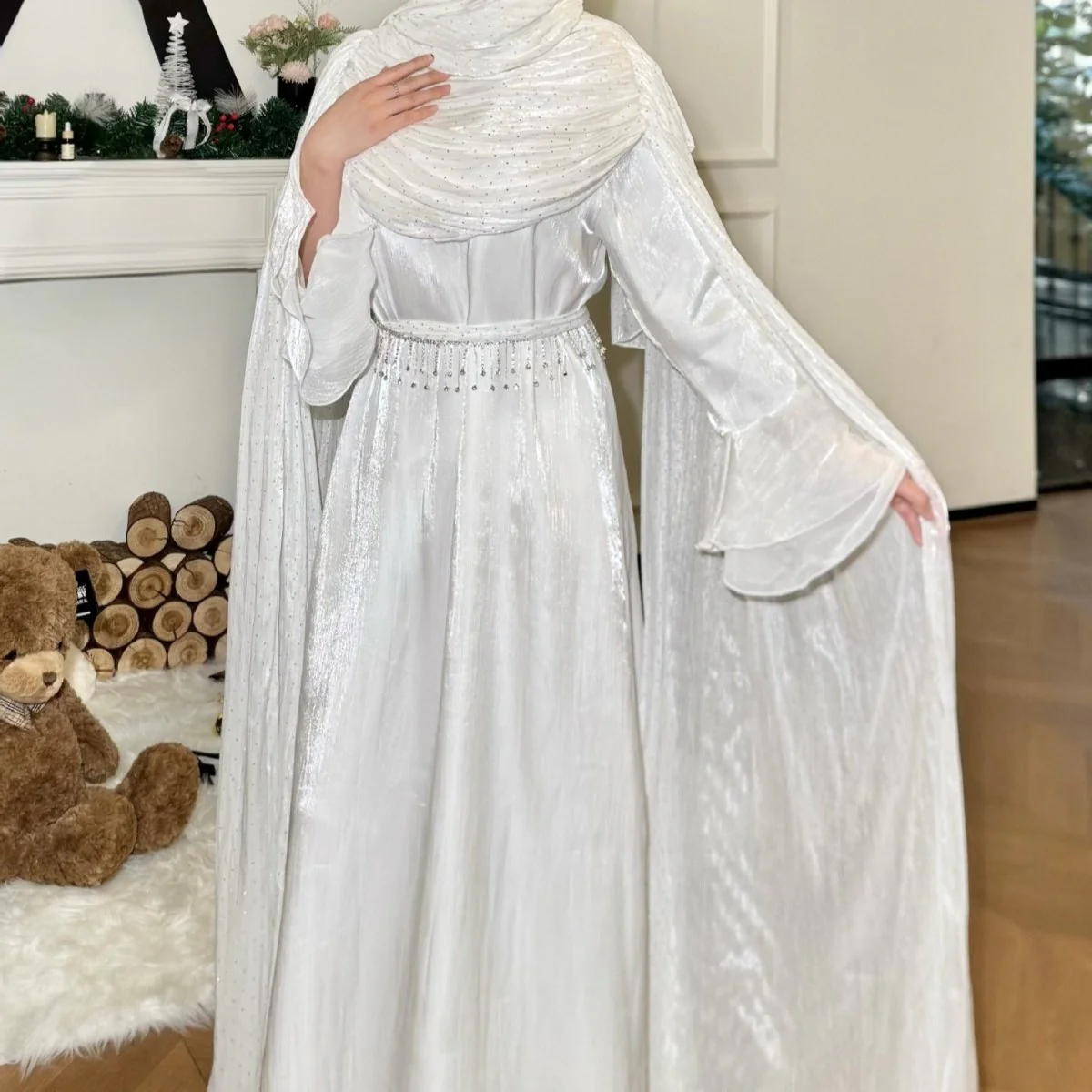 Pleated Cape Sleeve Abaya Maxi Dress(MA430) - Image 22
