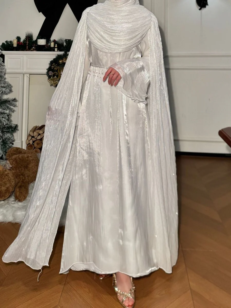Pleated Cape Sleeve Abaya Maxi Dress(MA430) - Image 23