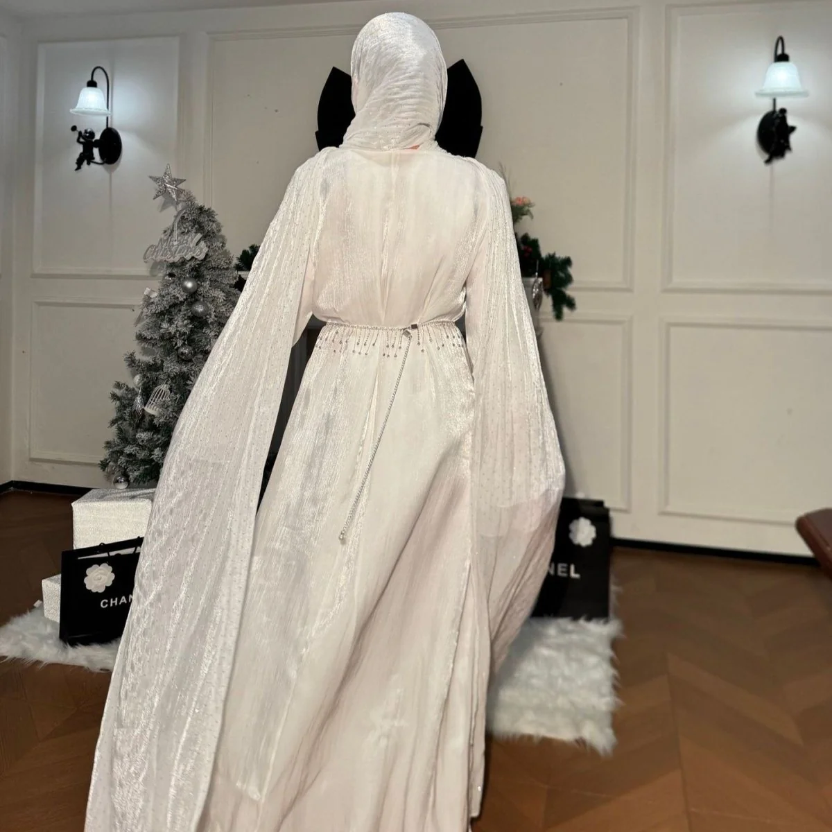 Pleated Cape Sleeve Abaya Maxi Dress(MA430) - Image 24