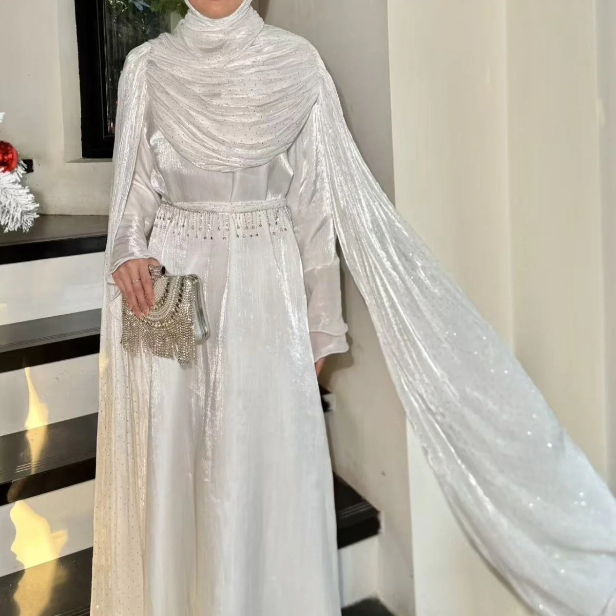 Pleated Cape Sleeve Abaya Maxi Dress(MA430) - Image 25