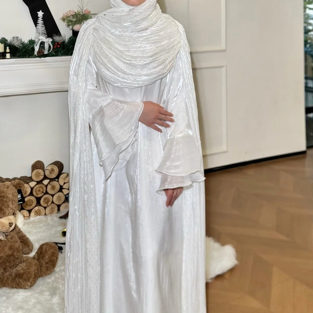Pleated Cape Sleeve Abaya Maxi Dress(MA430) - Image 26