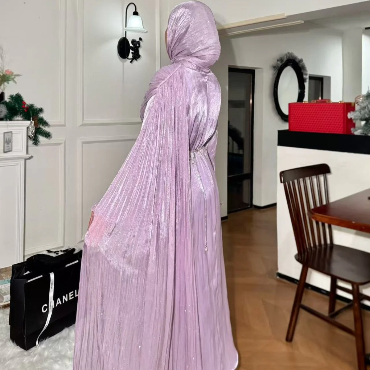 Pleated Cape Sleeve Abaya Maxi Dress(MA430) - Image 29