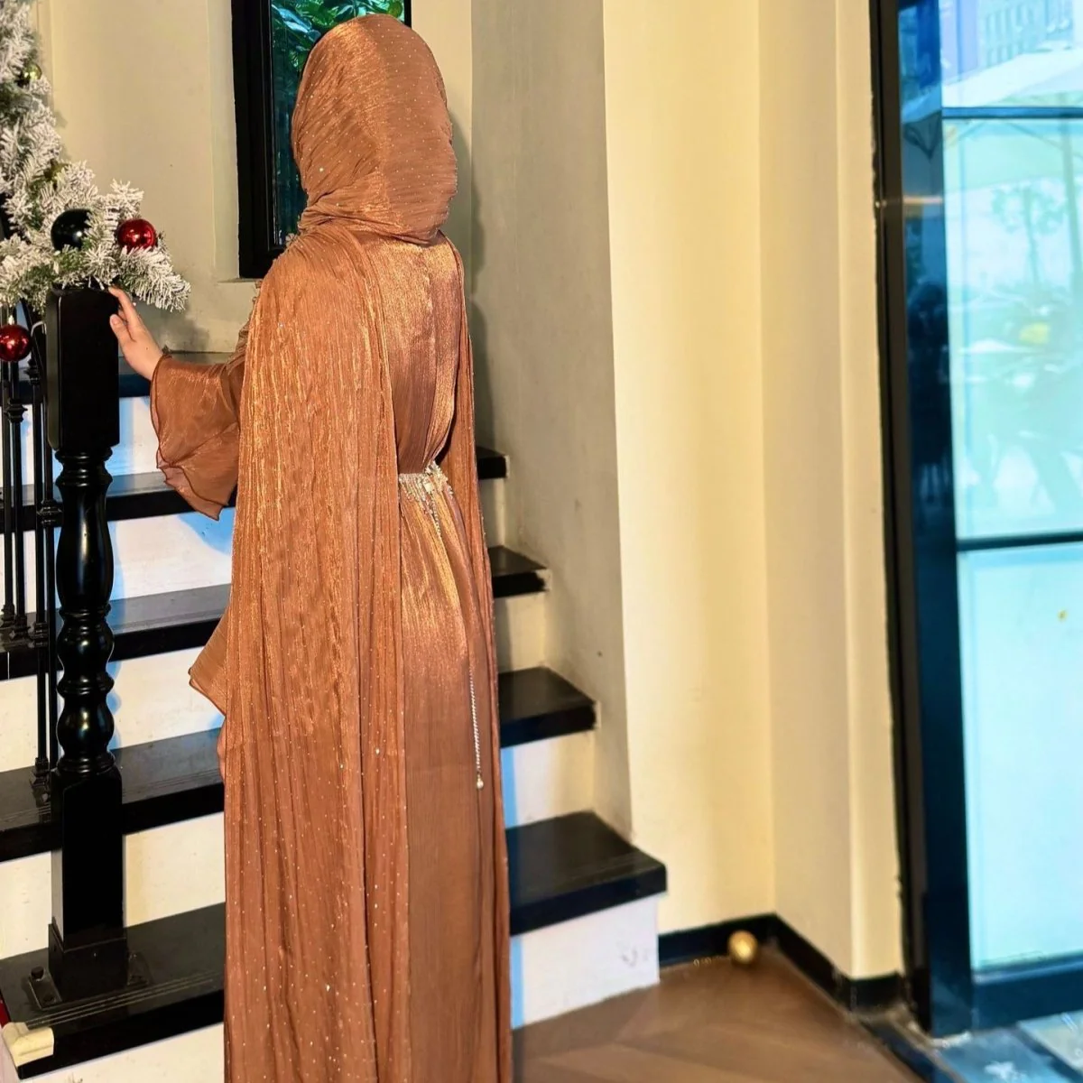 Pleated Cape Sleeve Abaya Maxi Dress(MA430) - Image 31