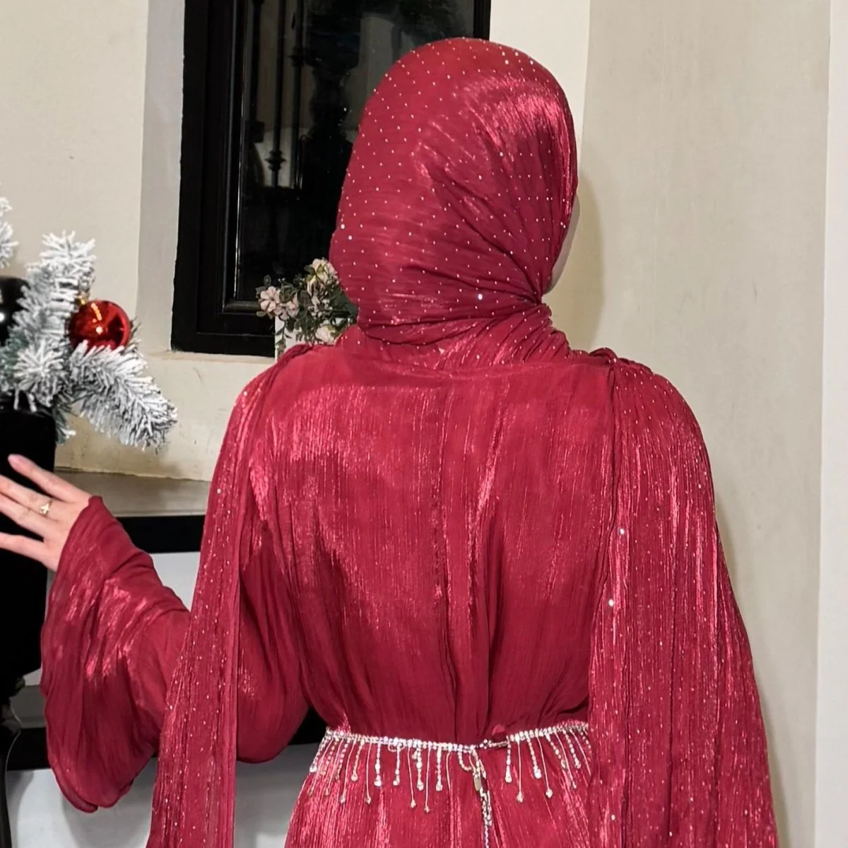 Pleated Cape Sleeve Abaya Maxi Dress(MA430) - Image 6