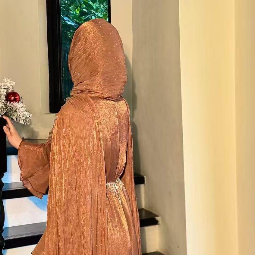 Pleated Cape Sleeve Abaya Maxi Dress(MA430) - Image 9