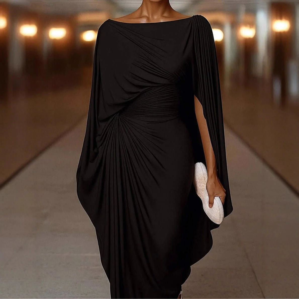 Pleated Evening Dress | Off-Shoulder Ruched Bodycon Gown(MS275) - Image 4