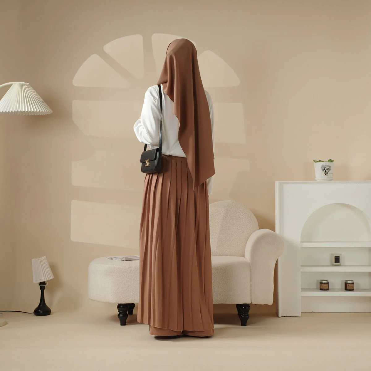 Pleated Overskirt, Wide-Cut Pants & Matching Hijab Set (MS025) - Image 11