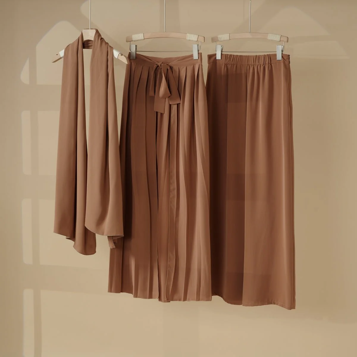 Pleated Overskirt, Wide-Cut Pants & Matching Hijab Set (MS025) - Image 12