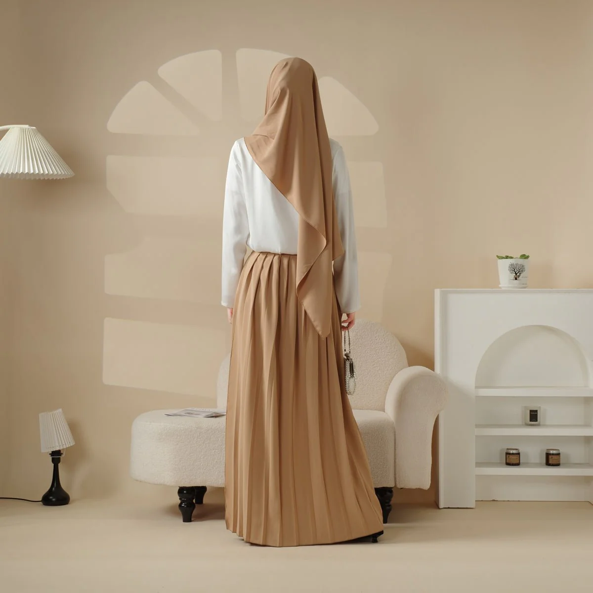 Pleated Overskirt, Wide-Cut Pants & Matching Hijab Set (MS025) - Image 4