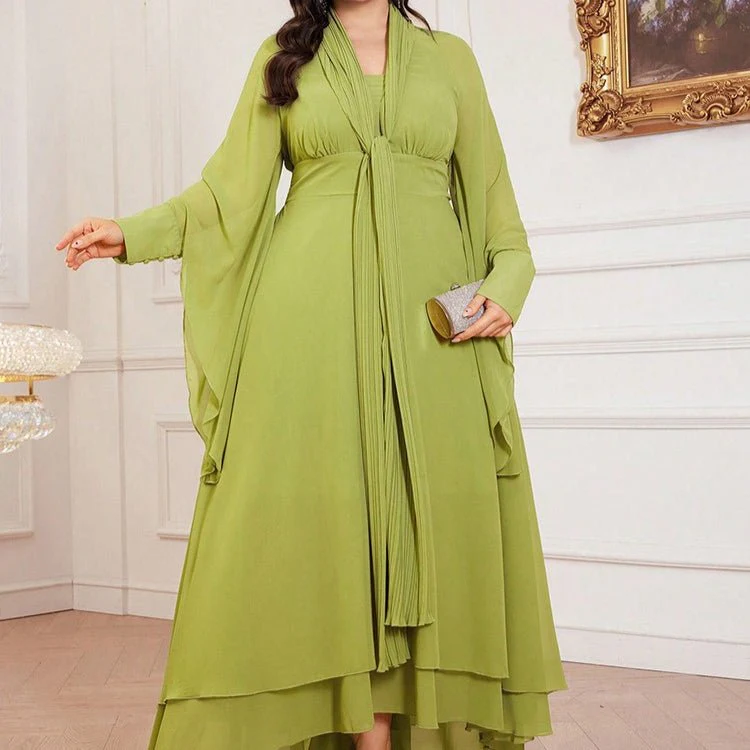 Plus Size Pleated Tie-Neck Maxi Dress(MS370) - Image 10