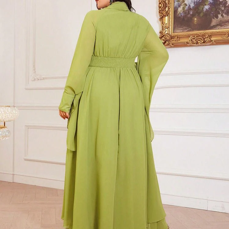 Plus Size Pleated Tie-Neck Maxi Dress(MS370) - Image 11