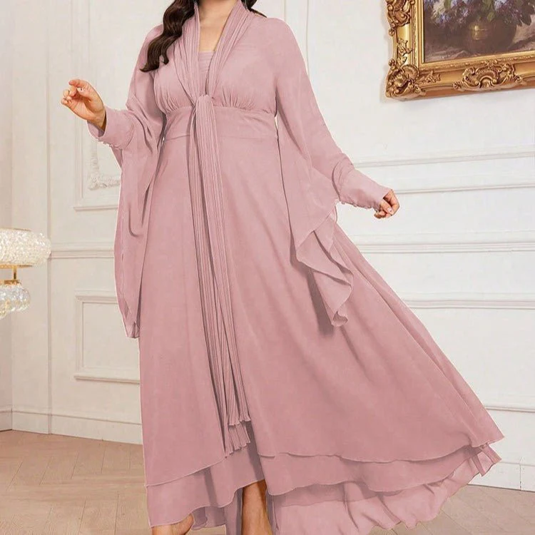 Plus Size Pleated Tie-Neck Maxi Dress(MS370) - Image 3