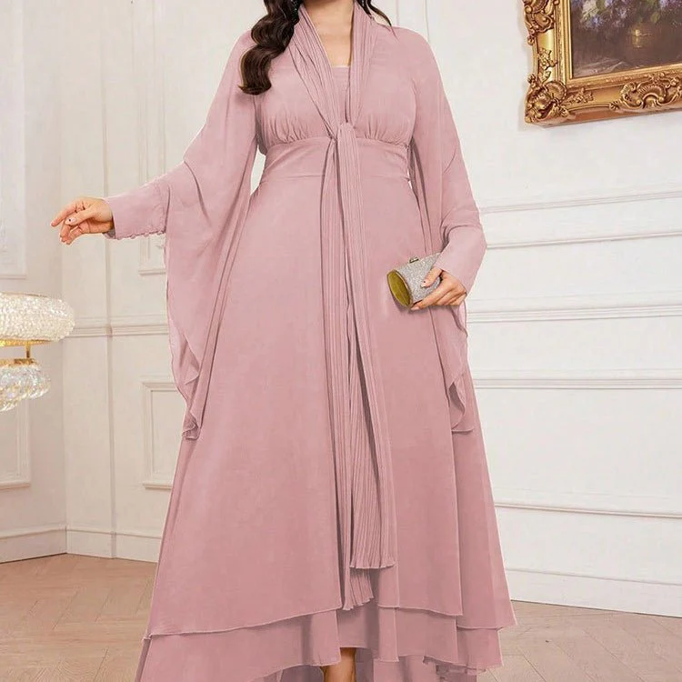 Plus Size Pleated Tie-Neck Maxi Dress(MS370) - Image 4