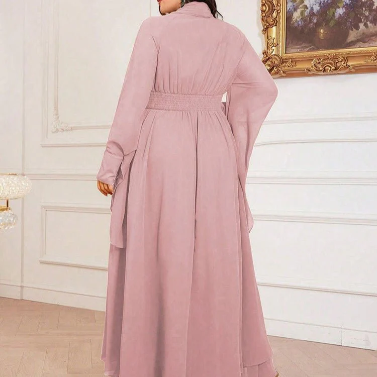 Plus Size Pleated Tie-Neck Maxi Dress(MS370) - Image 6
