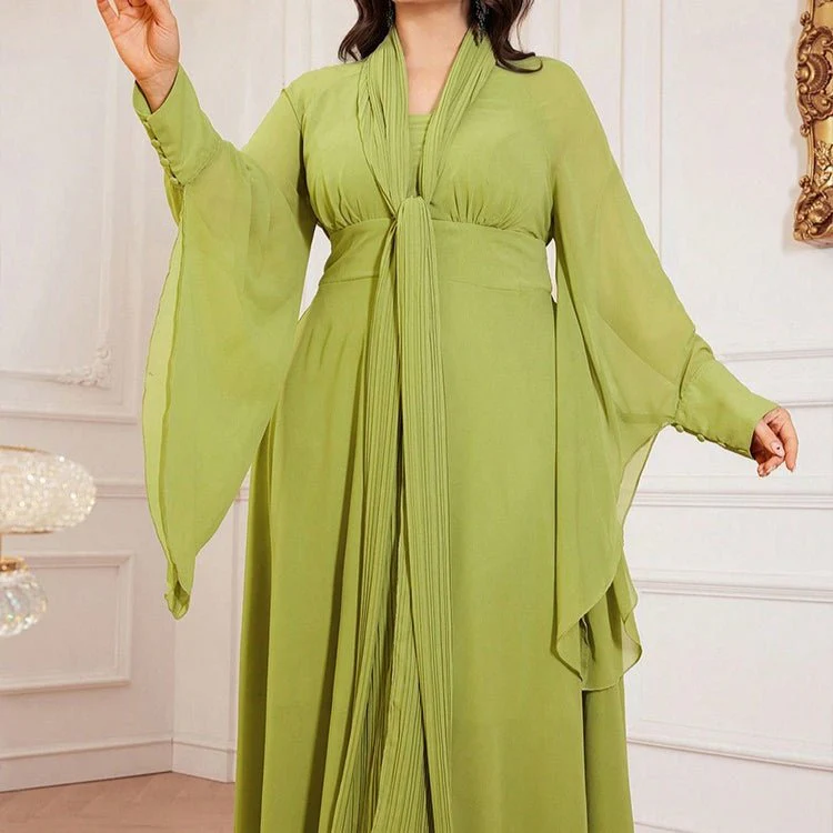 Plus Size Pleated Tie-Neck Maxi Dress(MS370) - Image 7