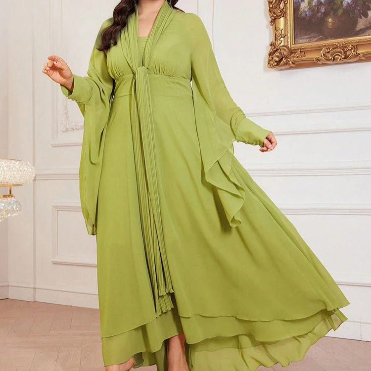 Plus Size Pleated Tie-Neck Maxi Dress(MS370) - Image 8