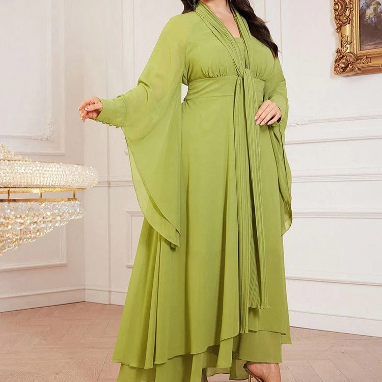 Plus Size Pleated Tie-Neck Maxi Dress(MS370) - Image 9