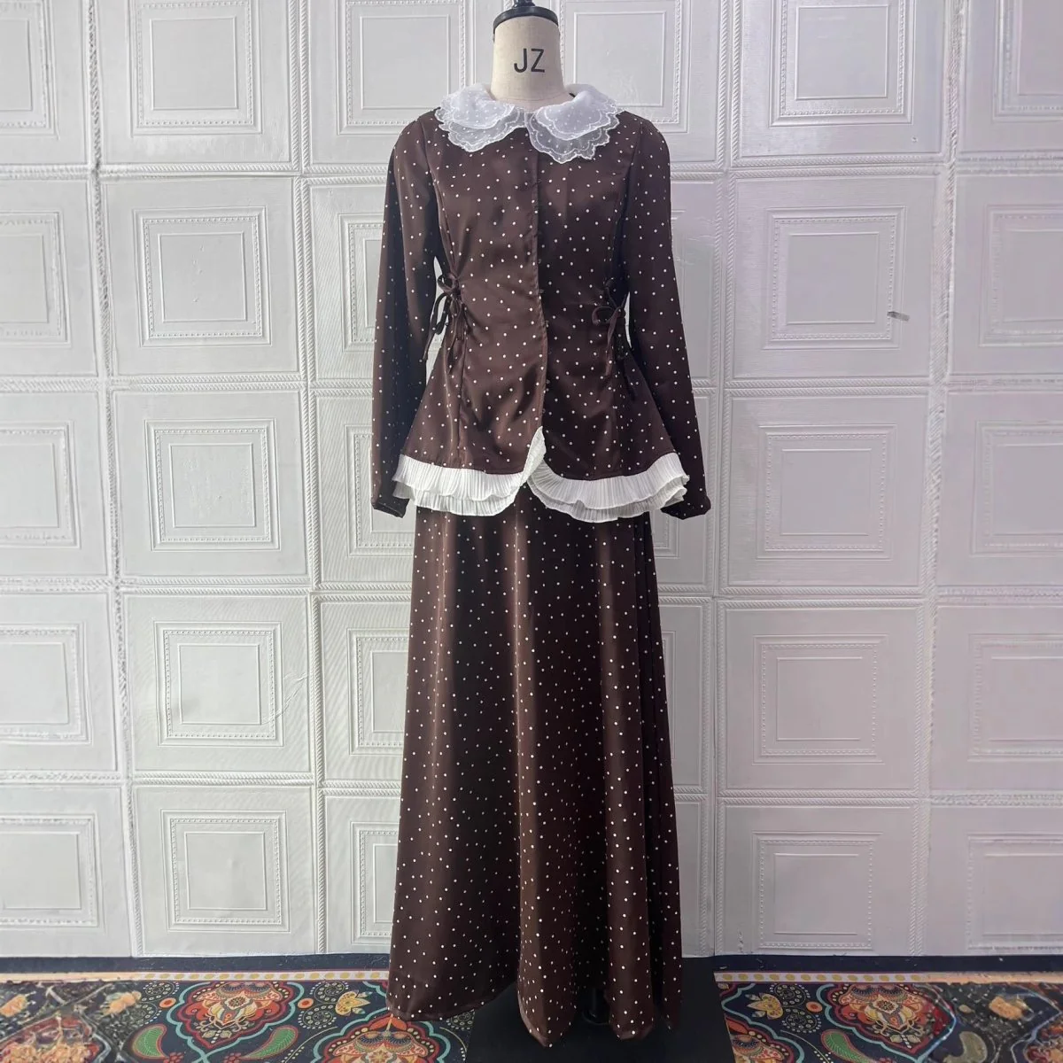 Polka Dot Blazer & Skirt Set | Lace Trim Two-Piece Outfit(MS248) - Image 3