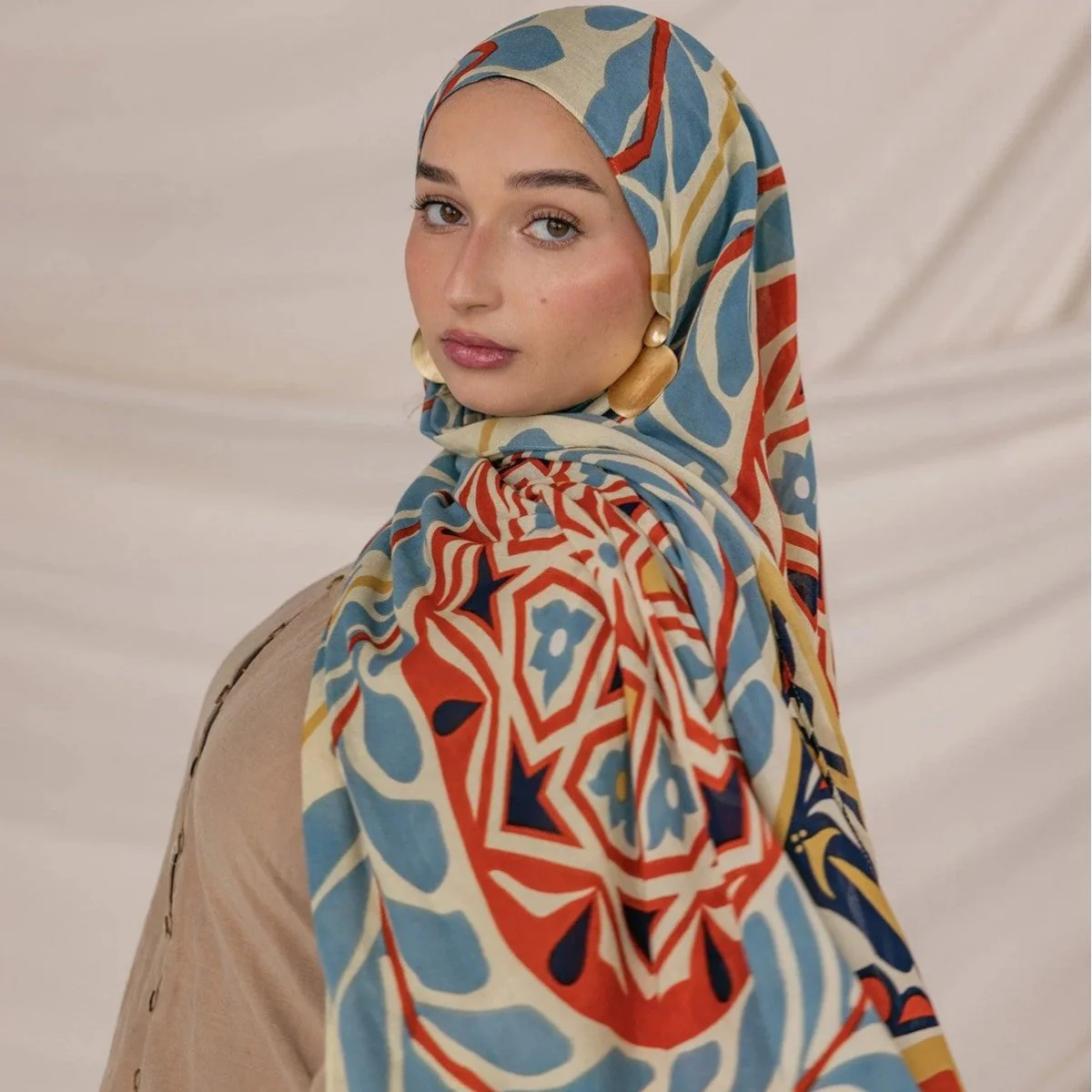 Poly-Cotton Printed Hijab Scarf (MH214) - Image 2