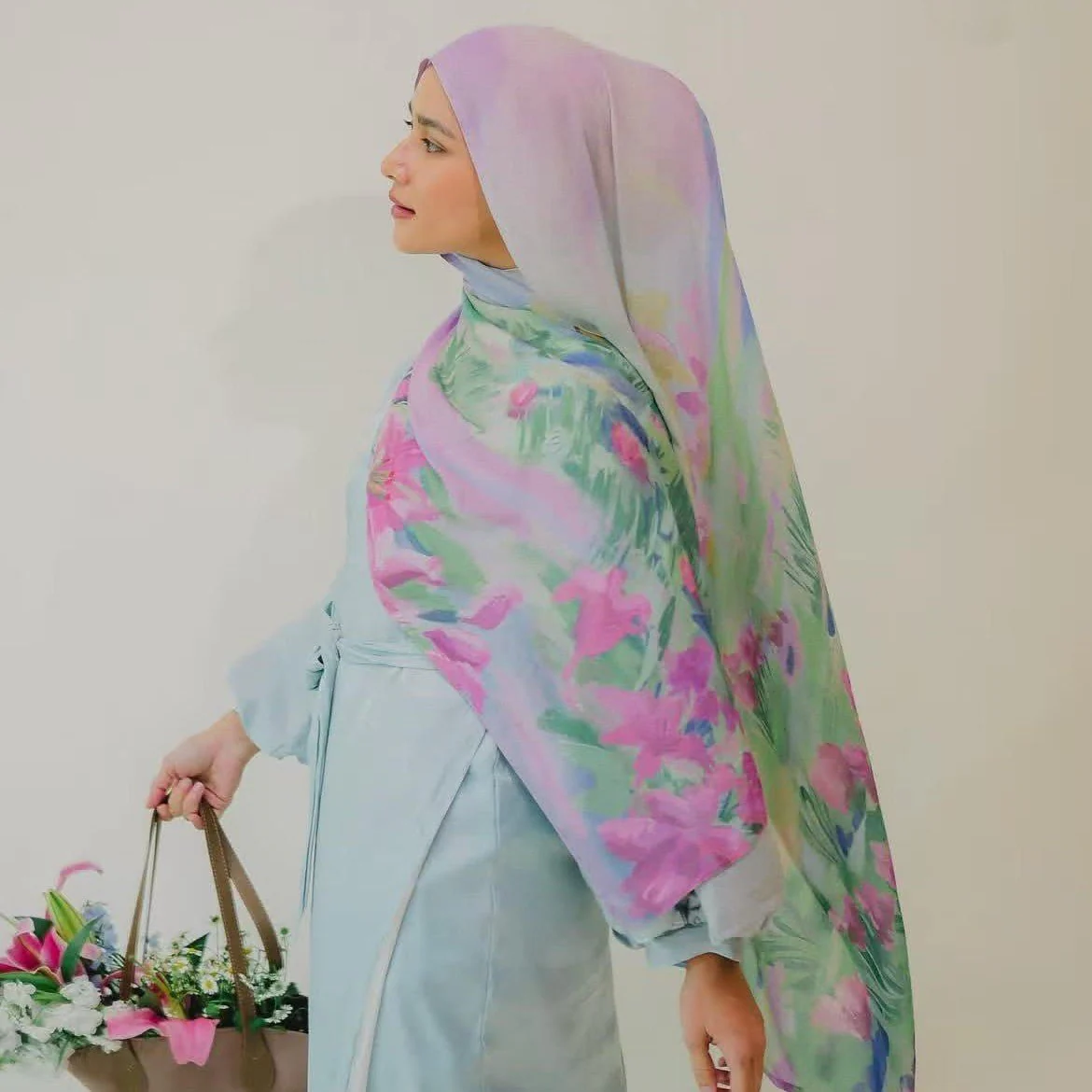 Poly-Cotton Printed Hijab Scarf (MH214) - Image 4