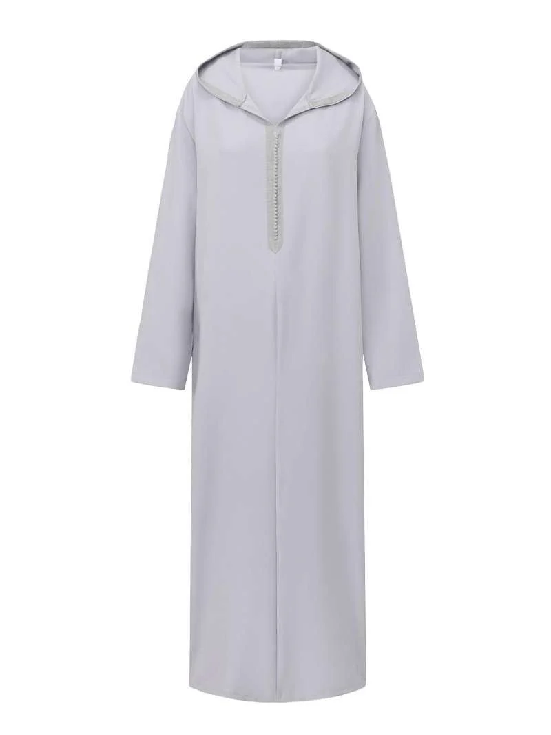 Premium Black Hooded Long Modest Muslim Robe Thobe for Men (MT029) - Image 10