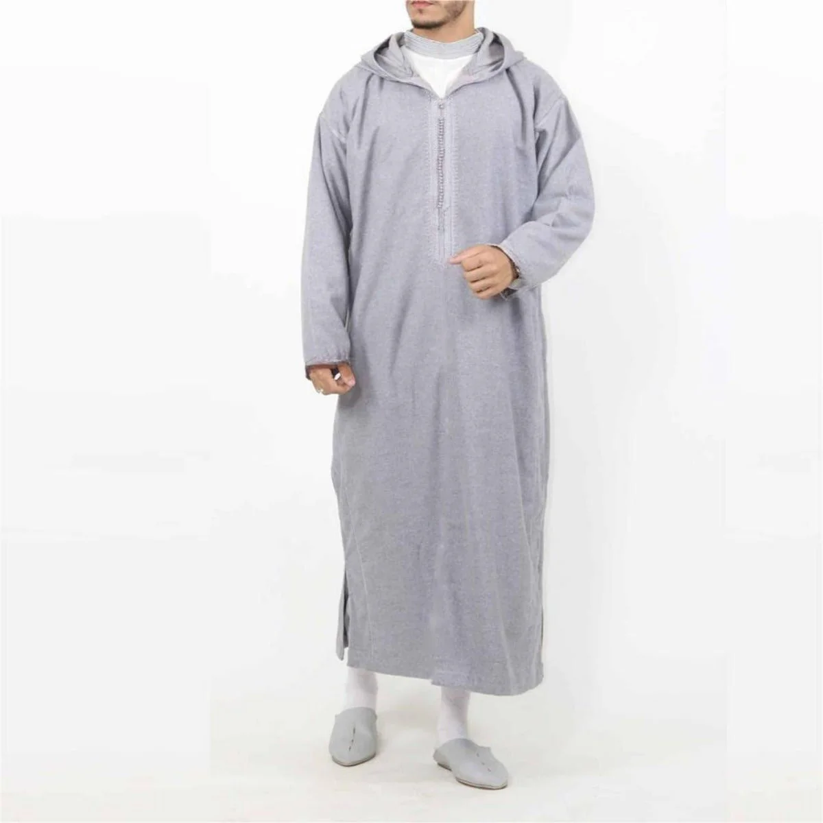 Premium Black Hooded Long Modest Muslim Robe Thobe for Men (MT029) - Image 3