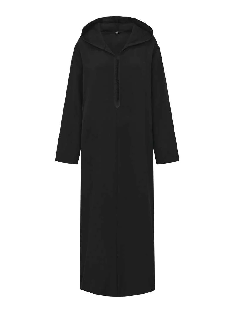Premium Black Hooded Long Modest Muslim Robe Thobe for Men (MT029) - Image 5