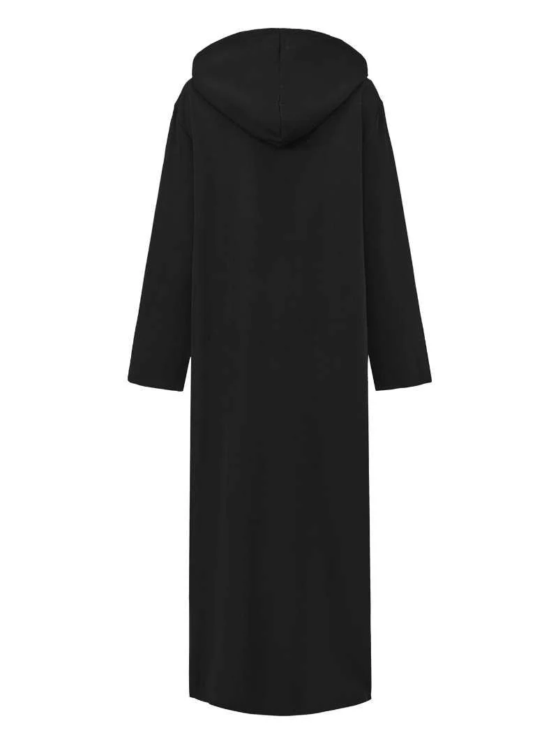 Premium Black Hooded Long Modest Muslim Robe Thobe for Men (MT029) - Image 6