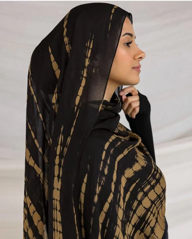 Premium Cotton Blend Ink Print Hijab | 180x80cm Artistic Long Scarf(MH149) - Image 10